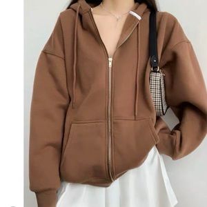 Brandy Melville Brown Zip Up Sweater